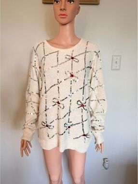 Work in Progress Women's Silk Blend Sweater with Sequin Bow-